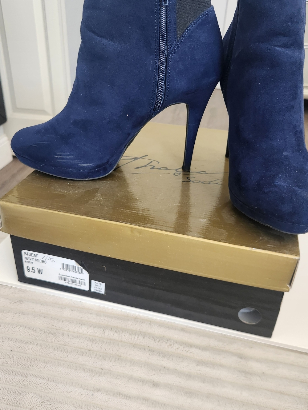 Thalia Sodi Navy Suede Stiletto Ankle Boots